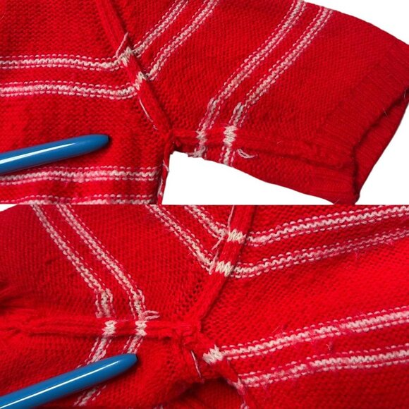 70s vintage stripe short sleeve sweater top boho 1970s acrylic tie neckline. - Picture 5 of 5
